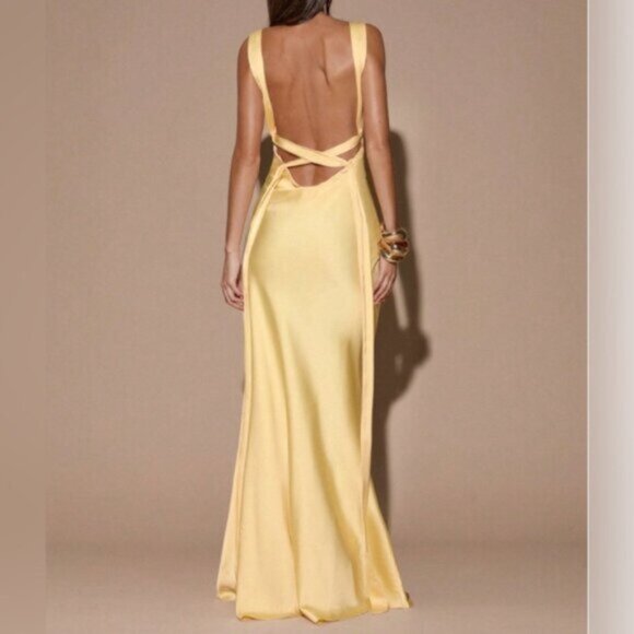 Sexy Minimalist Deep V-Neck Sleeveless Backless Tie Dress Black - Picture 4 of 10